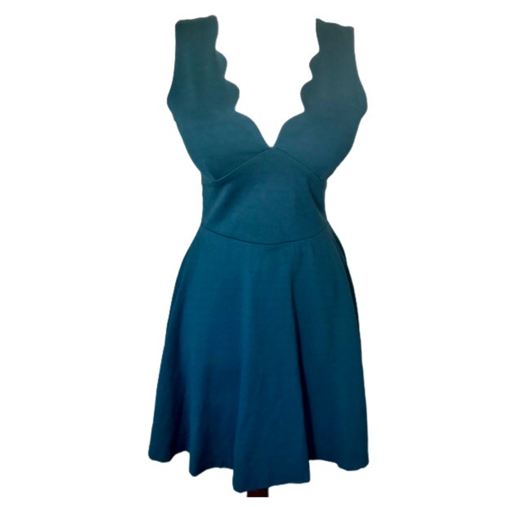 Love…Ady Fit & Flare Mini Skater Dress with Scalloped V-Neck Collar in T…